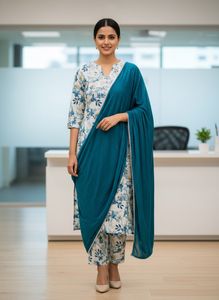 Elegant Floral Print Kurta  of 3 pice set, nea