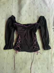 Black Lace-Up Corset Style Top