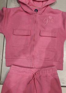 Girls Pink Hooded Tracksuit set