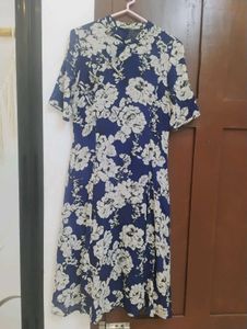 Blue Floral Print Midi Dress