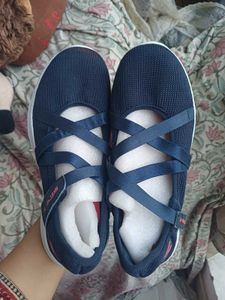 sketchers girls navy blue ballet slip on sneakers