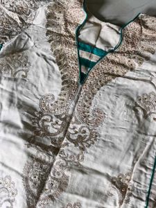 Elegant Cream &amp; Teal Kurta Set