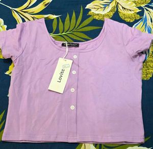 Pastel Purple Button-Up Crop Top