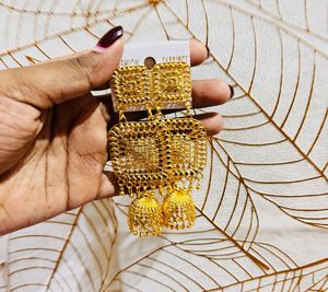 Gold Tone Dangle Jhumka Earrings