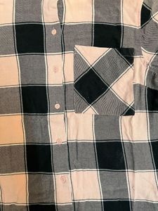 H&amp;M Pink &amp; Black Checked Oversized Shirt Size XS