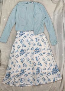 XS Cute floral dress with a Blue Cardigan