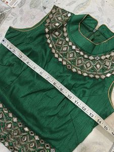 Bottle Green Mirror Work Blouse