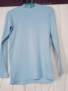 Light Blue Ribbed turtleneck Top