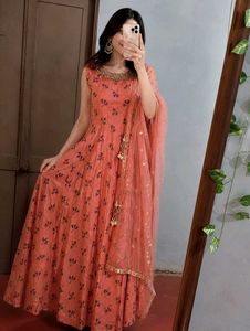 💕Peach Anarkali Gown with dupatta