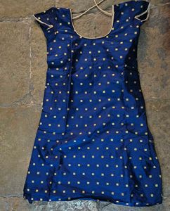 Elegant Blue Kurti with Gold Square Print
