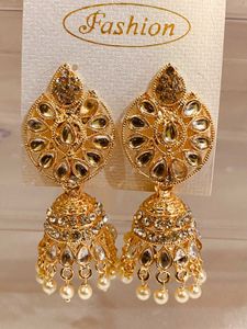Elegant Gold Jhumka Earrings with Pearls