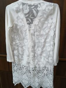 Off White Lace Trim Cardigan with tag