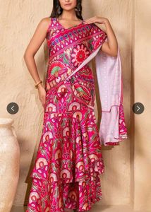 Vibrant Gujarati print double layer saree