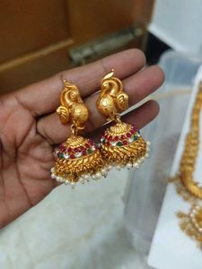 Exquisite Gold-Tone Indian long haram Necklace Set