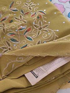 Georgette Embroidered Green Saree