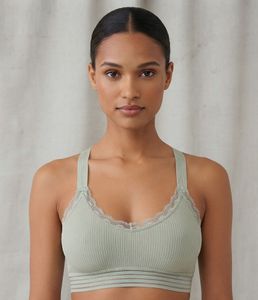 Ribbed Lace Trim Bralette