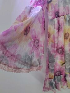 Floral Print shimmer Bell Sleeve Mini Dress