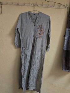 Embroidered Grey Striped Kurta