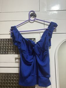 Ruffle Off-Shoulder Blue Top