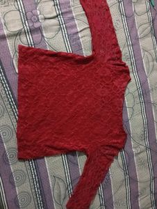 Chic Red Lace Long Sleeve Top