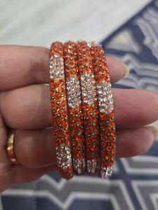 Sparkling Orange & Silver metal bangles