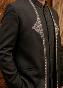 Men's Grey Embroidered Jacket with koti