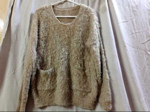Cozy Chic Furry Beige Winter Top with Pockets