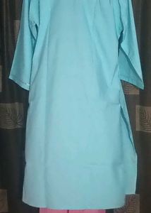 BrandNewKhadiCotton SkyBlueKurtiSetWithPinkColorP