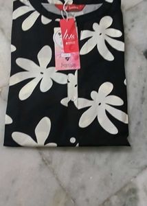 Black Kurta with White Floral Print