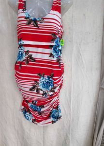 2929. Red &amp; White Striped Floral Dress