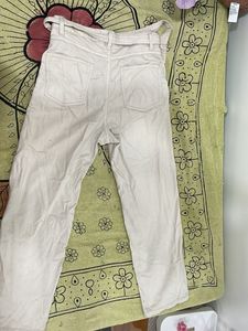 Cream Wide Leg Pants with Belt