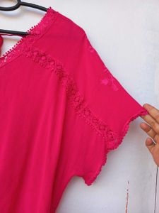 Vibrant Pink Lace Trim Top