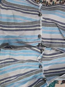 Striped Shirt Dress with Pleated Skirt