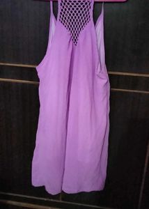 Purple Sheer Cami Top with Crochet Back