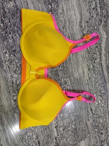 Bright Yellow Padded Bra with Pink Trim