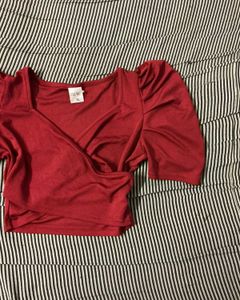 Red Puff Sleeve Crop Top