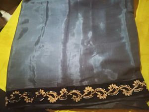 Grey Saree with Embroidered Border
