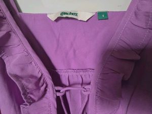 Chic Purple Ruffled Lace-Up Top