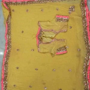 gota Patti Yellow Saree with Embellished Blouse