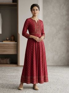 Elegant Red Printed Anarkali Kurta