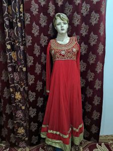Red & Gold Embellished Anarkali Dress