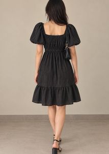 Chic Black Puff Sleeve Mini Dress