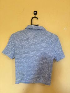 Chic Blue Textured Zipper Top