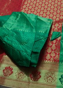 Red &amp; Green Brocade Saree