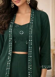 Elegant Green Embellished Pant Suit with jacket