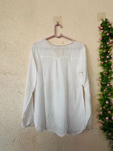 White Long Sleeve V-Neck Blouse