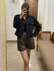 THREAD BOUCLE BLACK &amp; WHITE CROP JACKET BLAZER