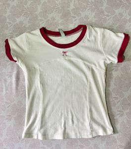 White &amp; Red Trimmed T-Shirt
