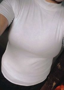 White Ribbed Knit T-Shirt