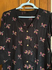 Stylish black- magenta Leaf Print Kurta